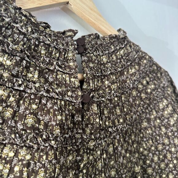 Rebecca Taylor Feather Fleur Smocked Ruched Mock Neck Floral Top Puff Sleeve Sz6 - Picture 10 of 10